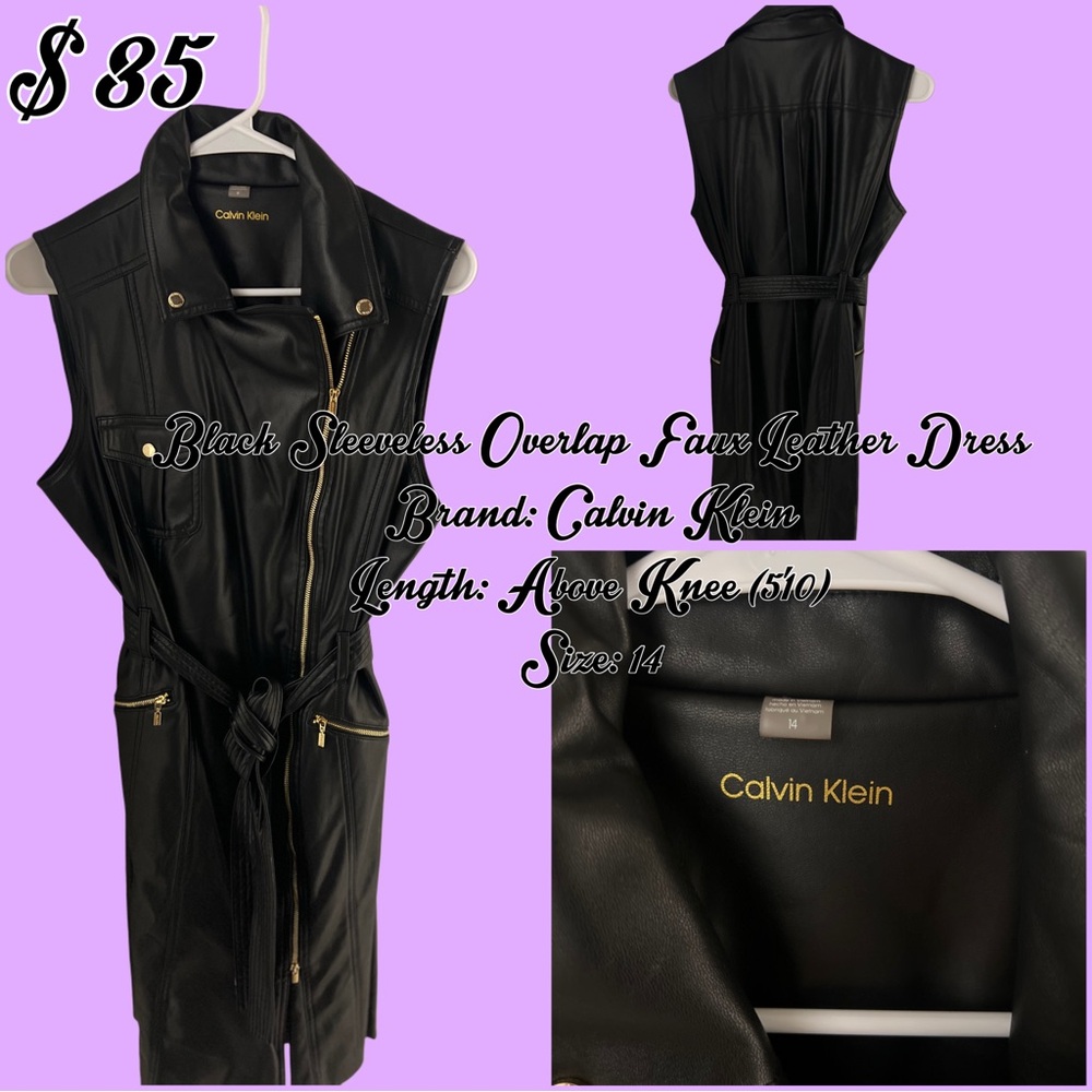 Calvin Klein Black Faux Leather Sleeveless Dress